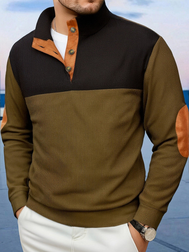 Herren Modische Pullover mit Stehkragen und Knopfleiste Drune