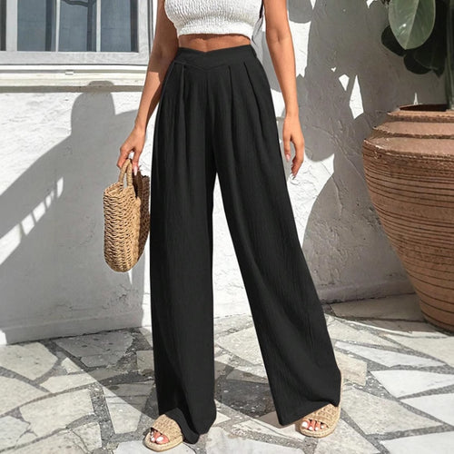 Damen weite Stoffhose mit eleganter Bundfaltenführung Drune