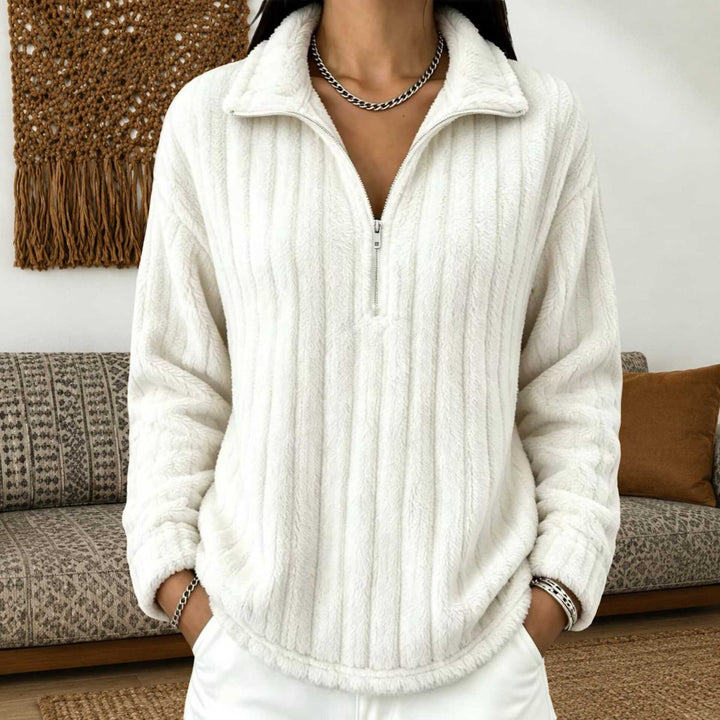 Damen Kuscheliger Plüsch-Halfzip-Pullover mit Stehkragen Drune