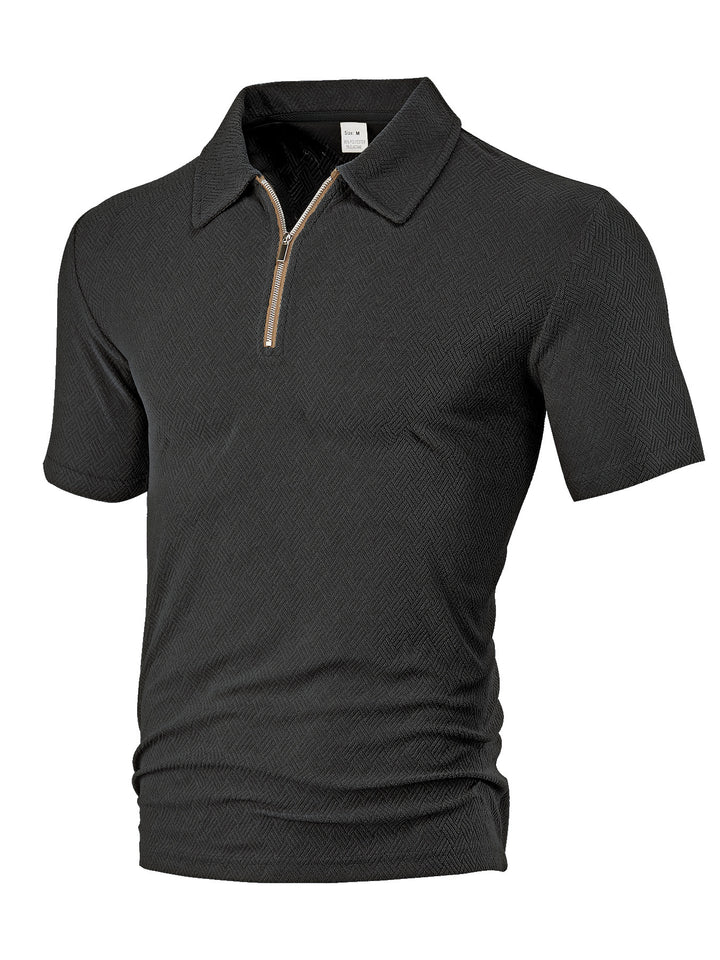 Herren nan schmal geschnittenes Halbzip-Polo mit feiner Fischgrät-Jacquardstruktur Drune