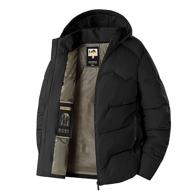 Herren Wattierte Kapuzen‑Thermojacke mit winddichter Außenhülle & Reißverschlusstaschen Drune