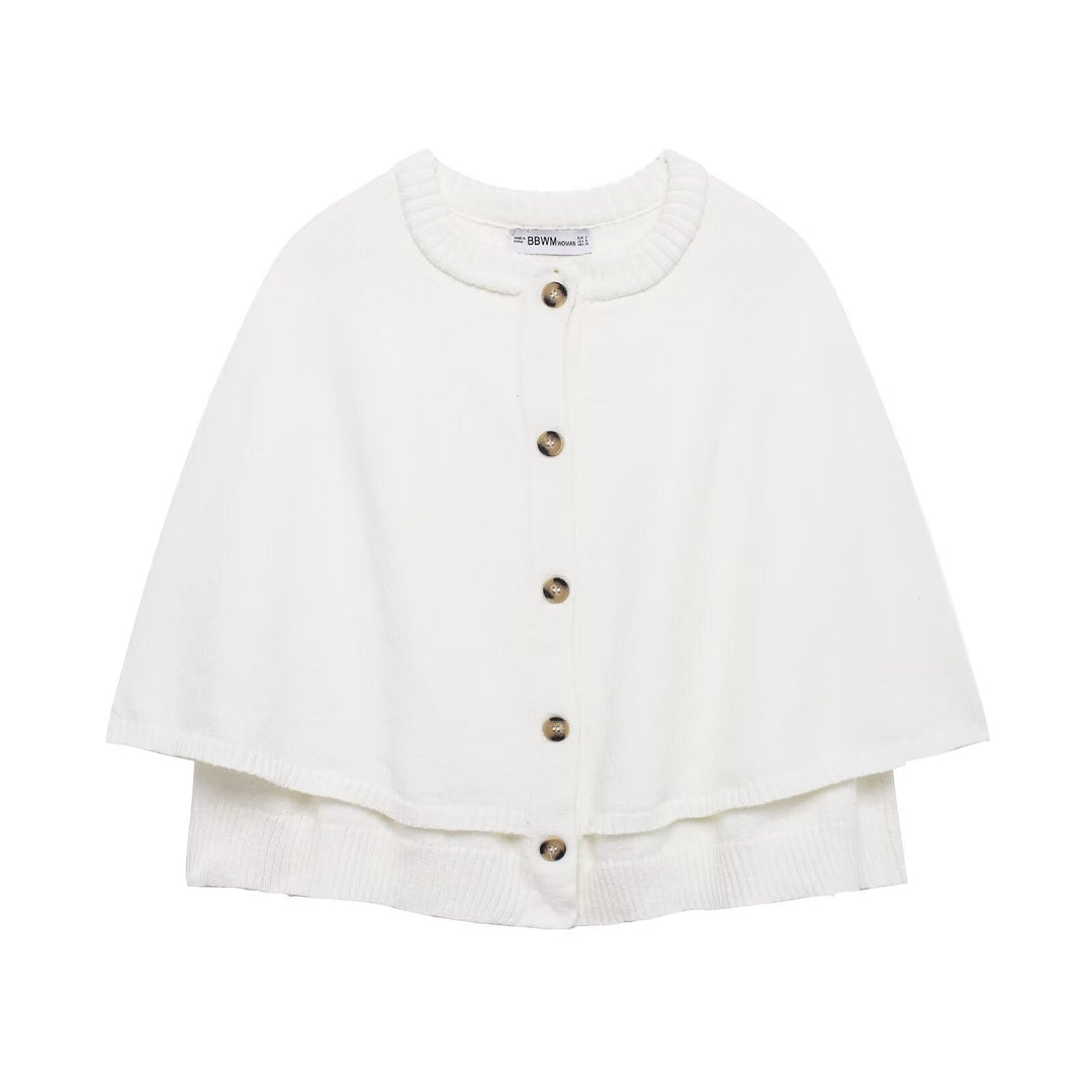 Damen Button-Front Strickcape mit doppelter Lage und Rundhalsausschnitt Drune