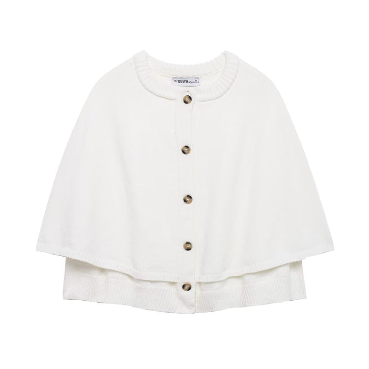 Damen Button-Front Strickcape mit doppelter Lage und Rundhalsausschnitt Drune