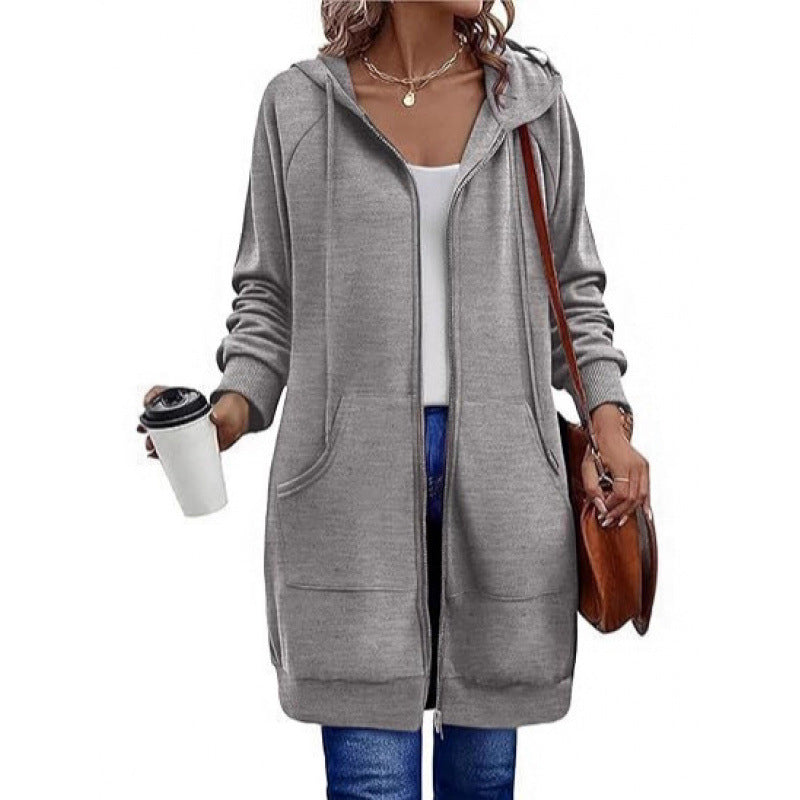 Damen modische Kapuzenjacke mit seitlichen Eingrifftaschen und Reißverschluss Drune