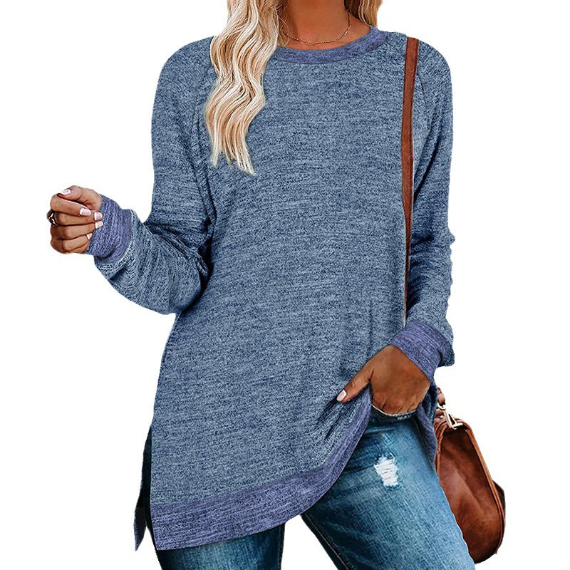 Damen lässiges Oversized Langarmshirt mit abgesetztem Saum Drune