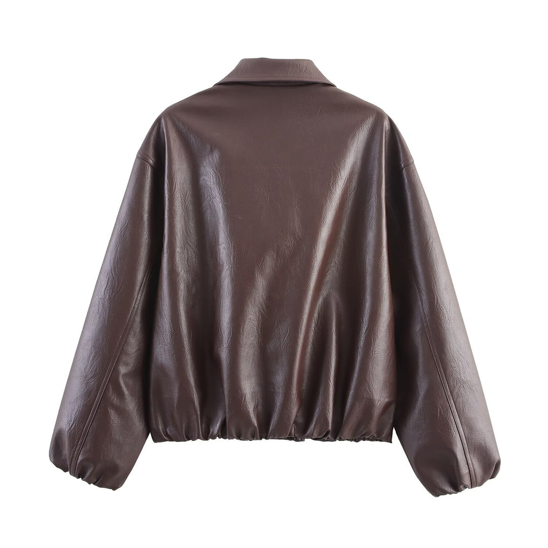 Damen elegante Kunstlederjacke im lässigen Schnitt mit praktischen Taschen Drune