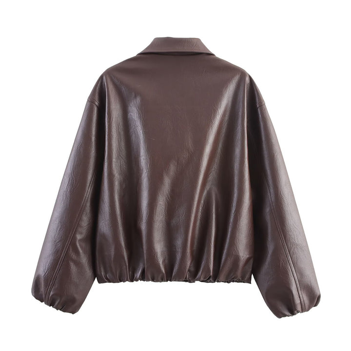 Damen elegante Kunstlederjacke im lässigen Schnitt mit praktischen Taschen Drune