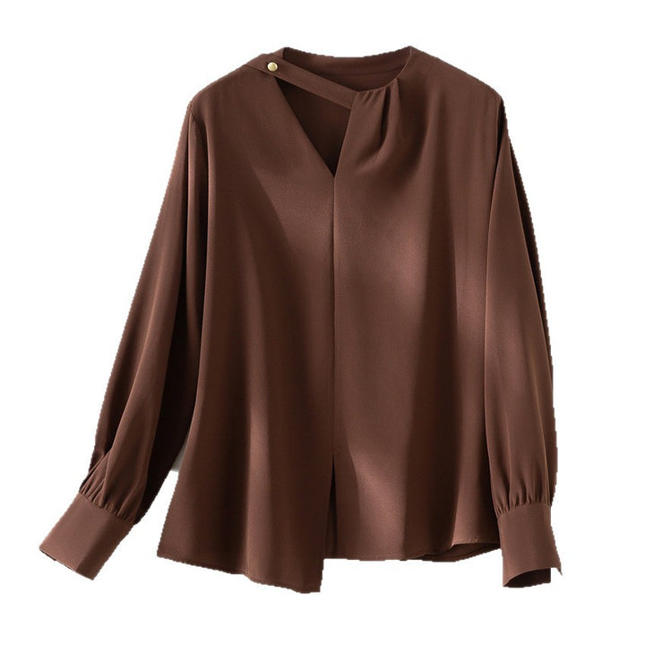 Damen elegante oversized Bluse mit asymmetrischem V-Ausschnitt und Manschetten Drune
