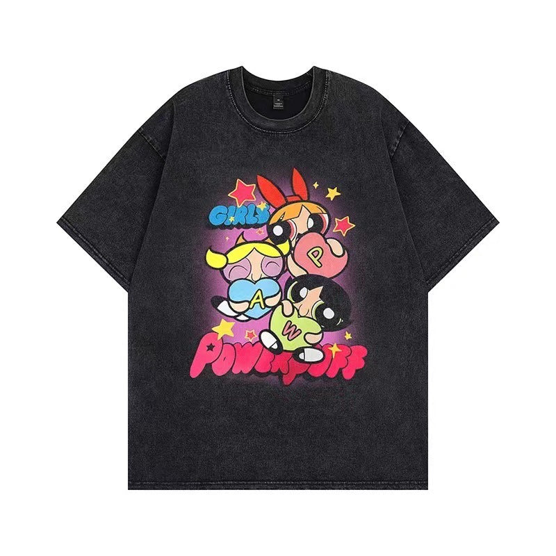 Damen T-Shirt mit angepasstem Powerpuff Girls Grafikdruck Drune