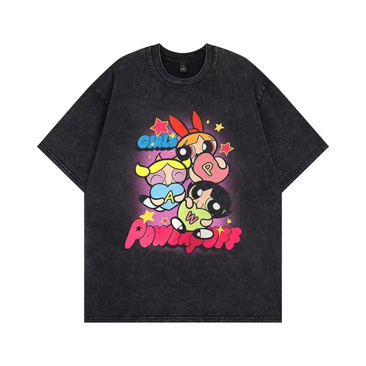 Damen T-Shirt mit angepasstem Powerpuff Girls Grafikdruck Drune