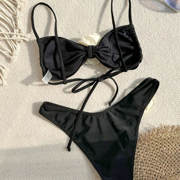 Damen Eleganter Bikini mit Blumenapplikation Drune