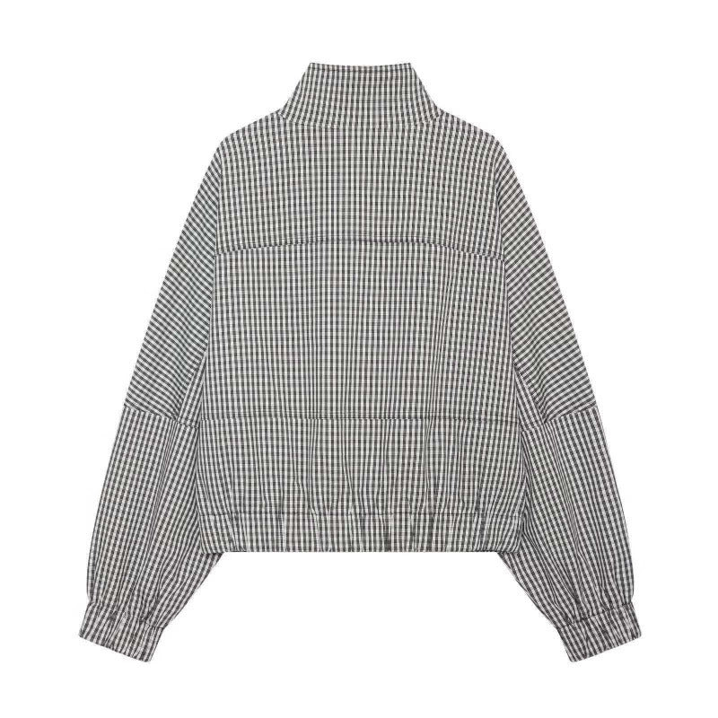 Damen Gekürzte Boxy‑Jacke im Vichy‑Karo mit Stehkragen und Zweiwege‑Reißverschluss Drune