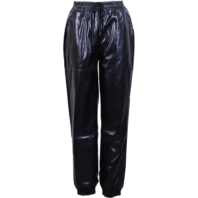 Damen Sportliche Lederhose im modernen Schnitt mit elastischem Bund Drune