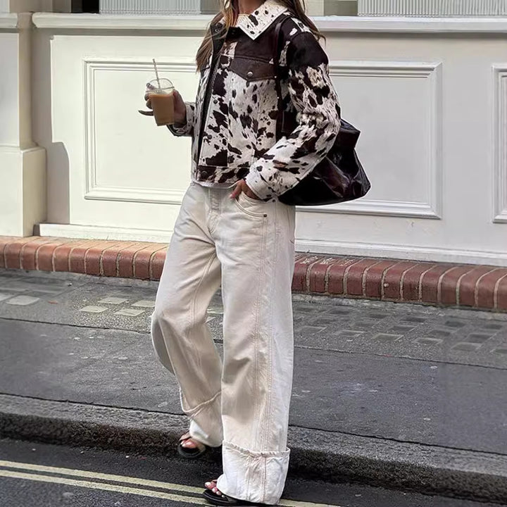 Damen Steppjacke im Cowprint Design mit klassischem Schnitt Drune