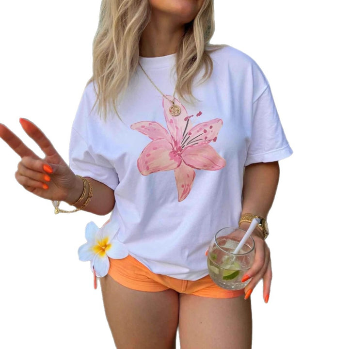 Damen T-Shirt mit floralem Aquarell-Design und entspannter Passform Drune
