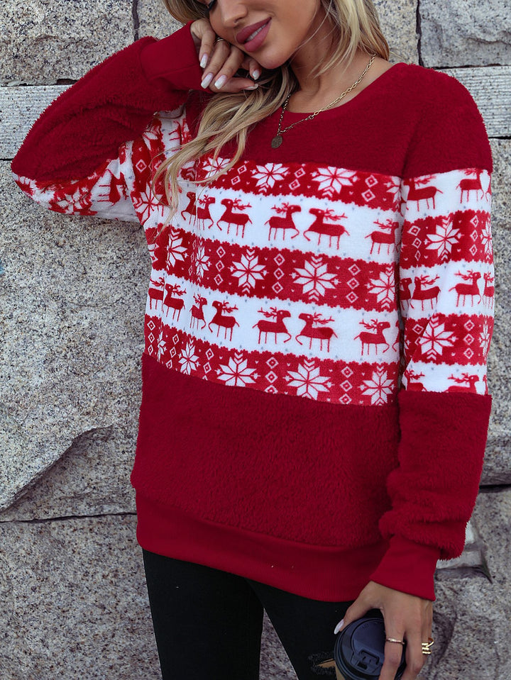 Damen kuscheliger Weihnachtspullover mit Flanell-Oberfläche und festlichem Design Drune