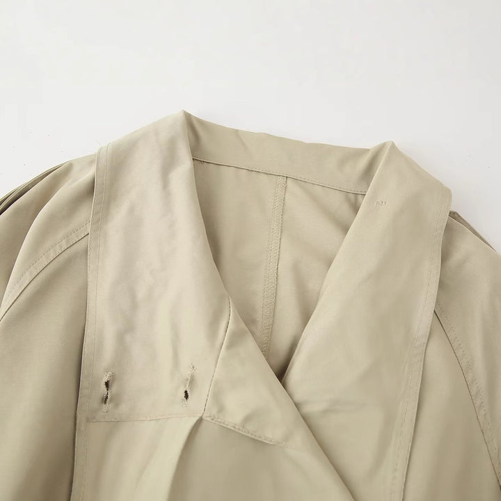 Damen modische cropped Trenchjacke mit elegantem Gürtel und oversized Kragen Drune
