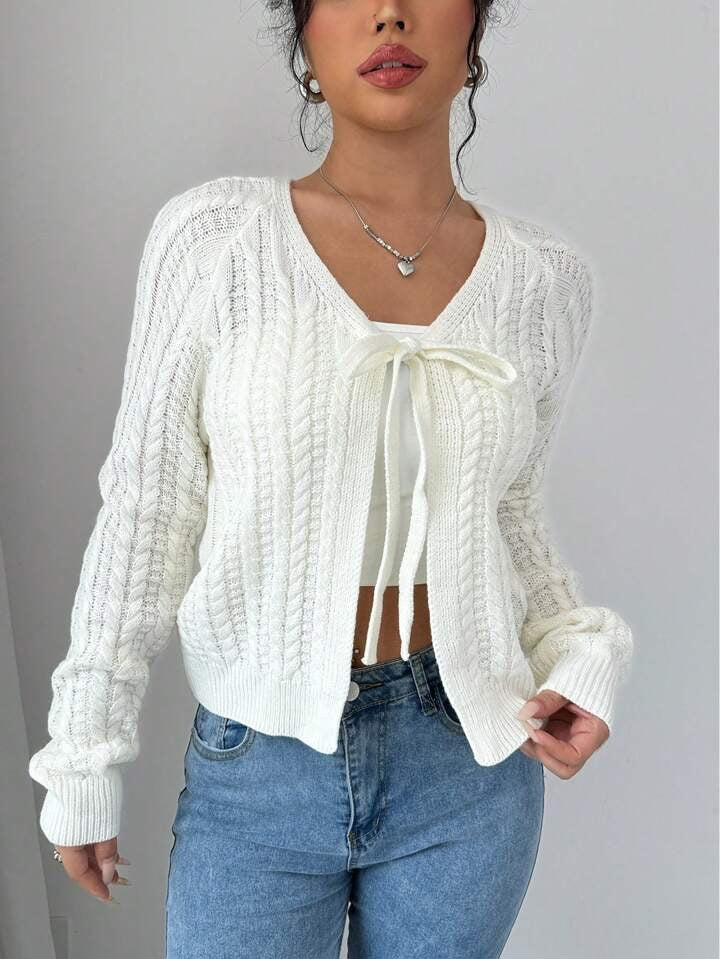 Damen Strickjacke mit modischem Kordelzug und feiner Netzstruktur Drune
