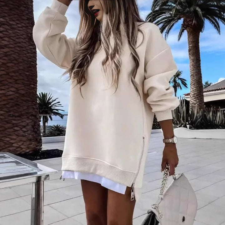 Damen Oversized Kapuzenpullover Kleid mit verdecktem Reißverschluss Drune
