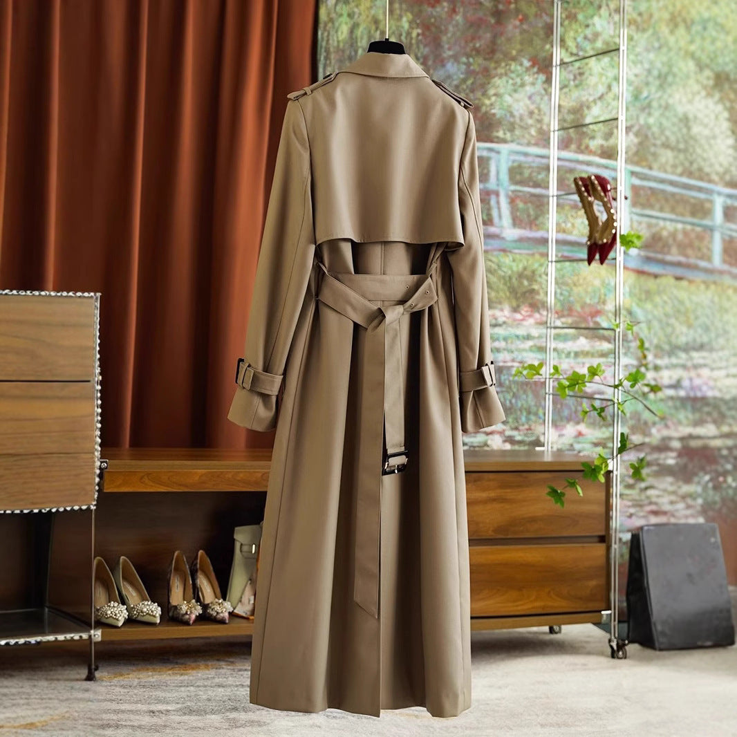 Damen Doppelreihiger taillierter Trenchcoat mit Gürtel, Schulterklappen & verstellbaren Manschetten Drune