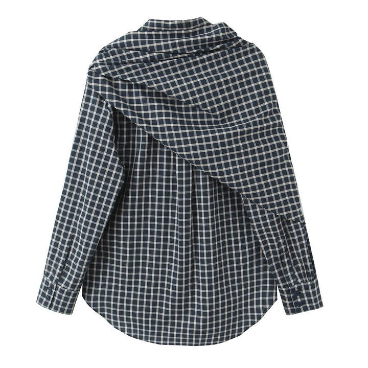 Damen Kariertes Hemdblusen-Shirt mit asymmetrischem Tuchdetail Drune