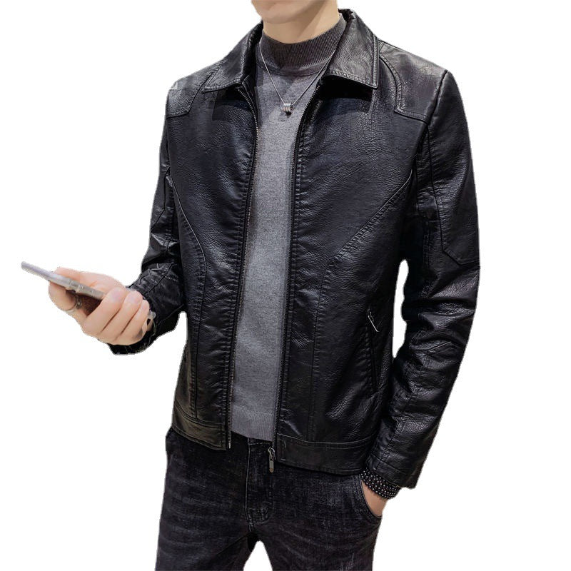 Herren Minimalistisches Lederoptik-Zip-Blouson mit ergonomischen Nahtlinien und Hemdkragen Drune
