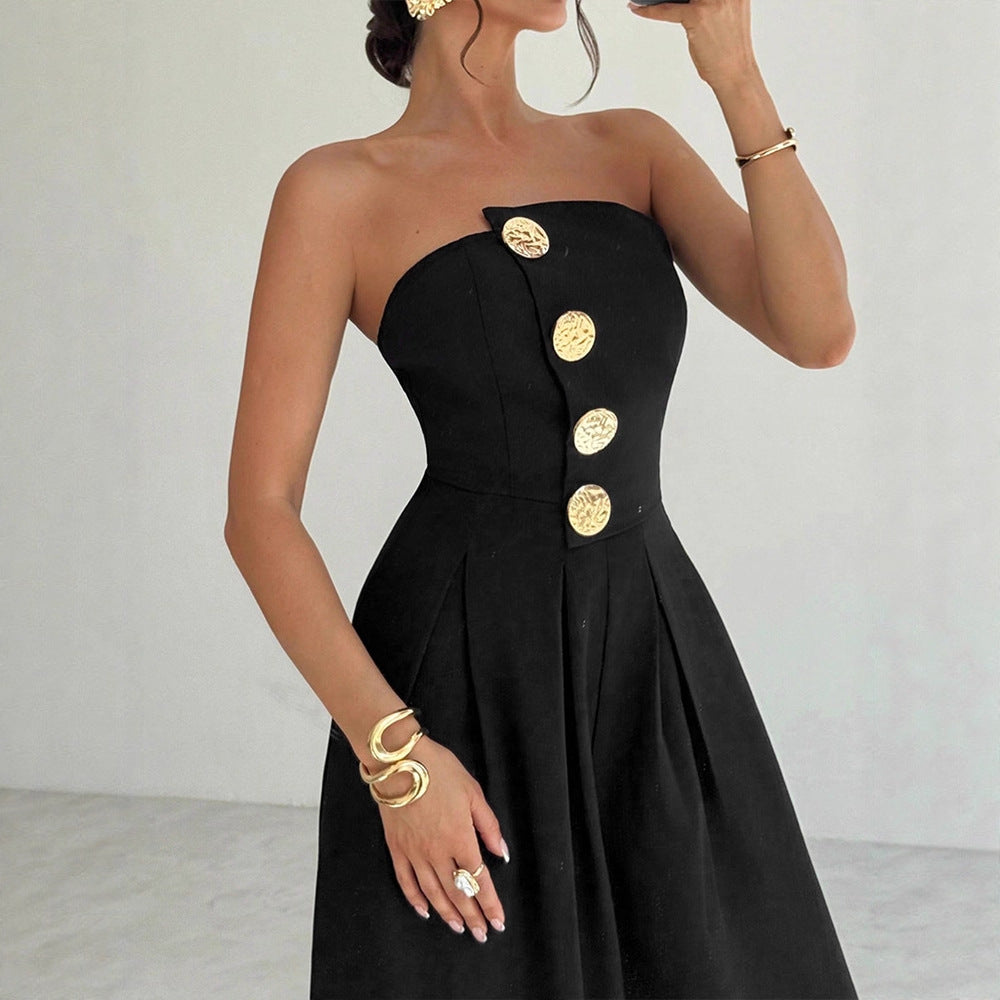 Damen Elegantes Jumpsuit mit asymmetrischem Ausschnitt und dekorativen Knöpfen Drune
