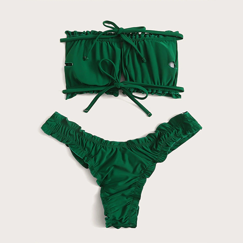 Damen Bandeau-Bikini-Set mit romantischen Rüschendetails Drune