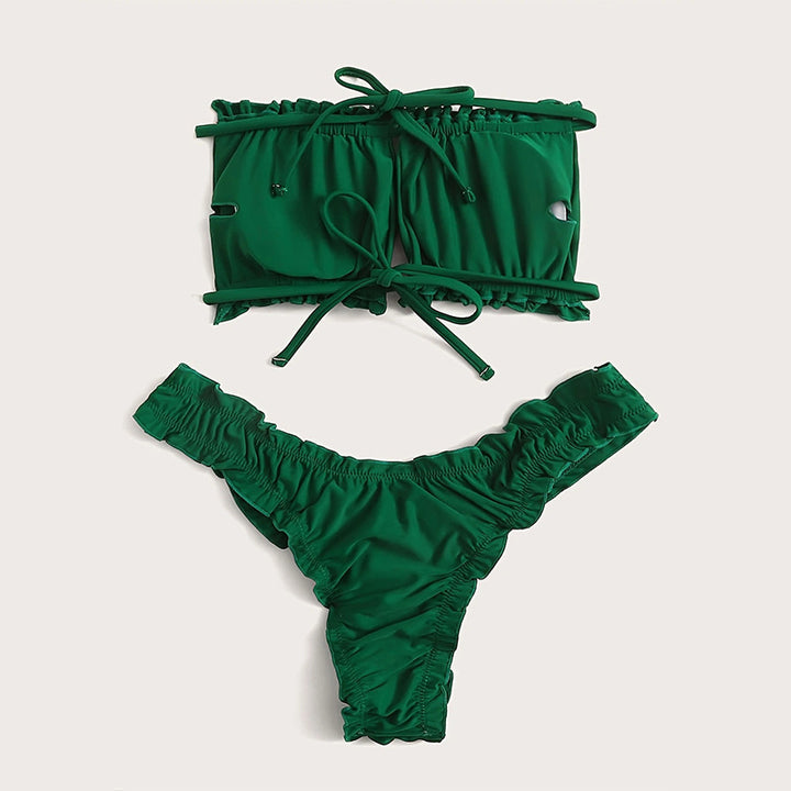 Damen Bandeau-Bikini-Set mit romantischen Rüschendetails Drune