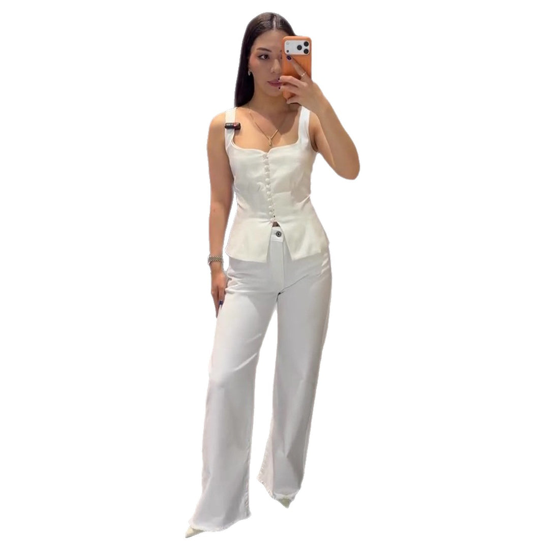 Damen Elegantes Top mit tailliertem Schnitt und dekorativen Knöpfen Drune