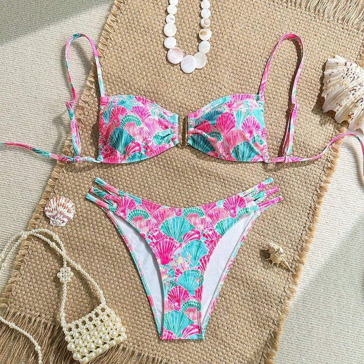 Damen Push-Up Bikini mit zarten Muschelmotiven Drune