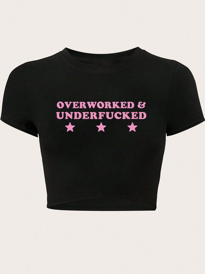 Damen Crop-T-Shirt mit inspirierendem Aufdruck und figurbetontem Schnitt Drune