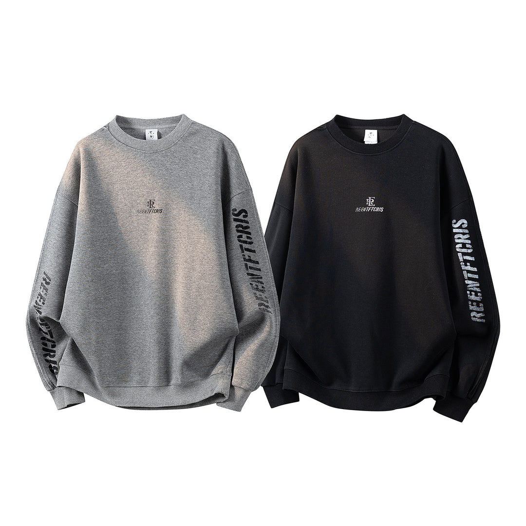 Damen Oversize-Sweatshirt mit gesticktem Schriftzug, abgerundetem Saum & überschnittener Schulter Drune