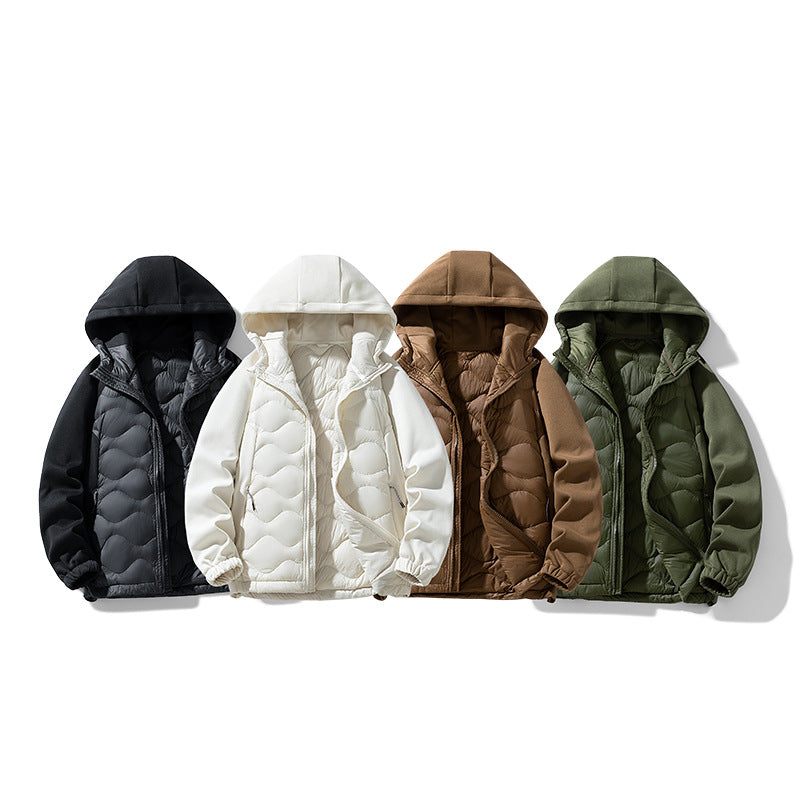 Herren Gefütterte Hybrid-Steppjacke mit Kapuze und Fleeceärmeln Drune