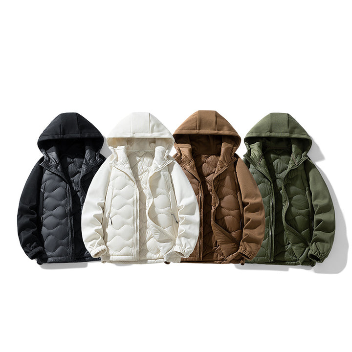 Herren Gefütterte Hybrid-Steppjacke mit Kapuze und Fleeceärmeln Drune