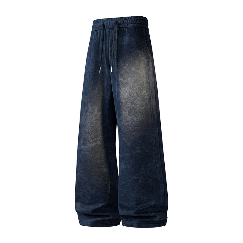 Damen Weite High-Waist Baggy-Sweathose mit Marmorier-Print, Kordelzug & elastischem Saum Drune