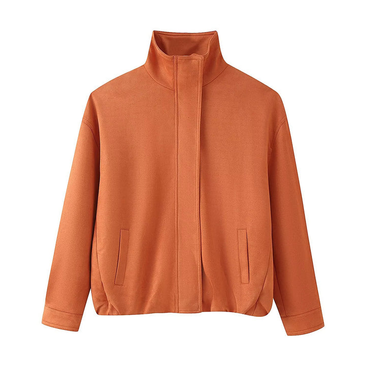 Damen Boxy-Kurzjacke mit hohem Funnelkragen und verdeckter Reißverschlussleiste Drune