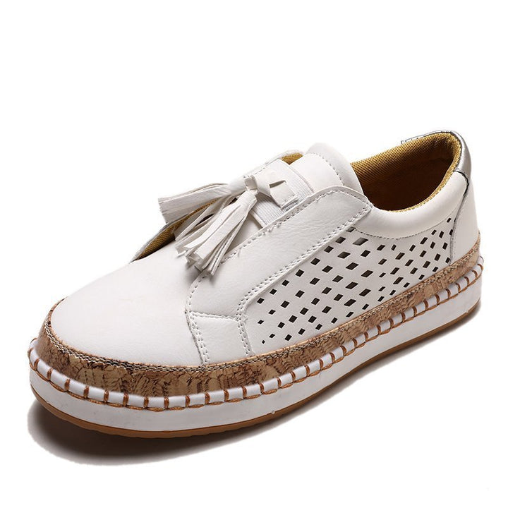 Damen perforierter Tassel-Slip-On Loafer mit Korkoptik-Plateau und gepolstertem Komfortfußbett Drune