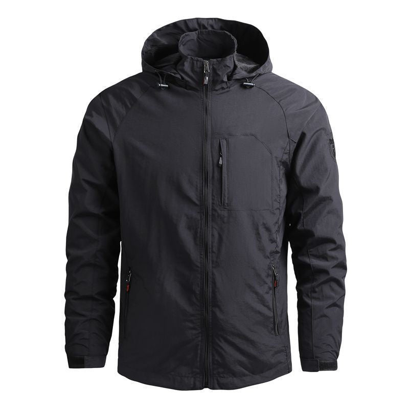 Herren Leichte Canvas-Utilityjacke mit Kapuze, winddichter Oberfläche und Brusttasche Drune