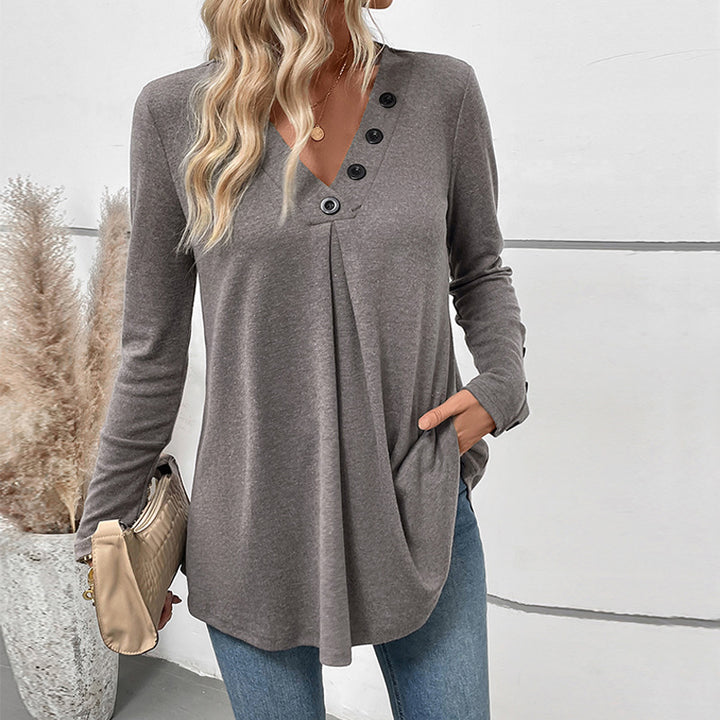Damen Lässiges Langarm-Oberteil mit Knopfdetails Drune