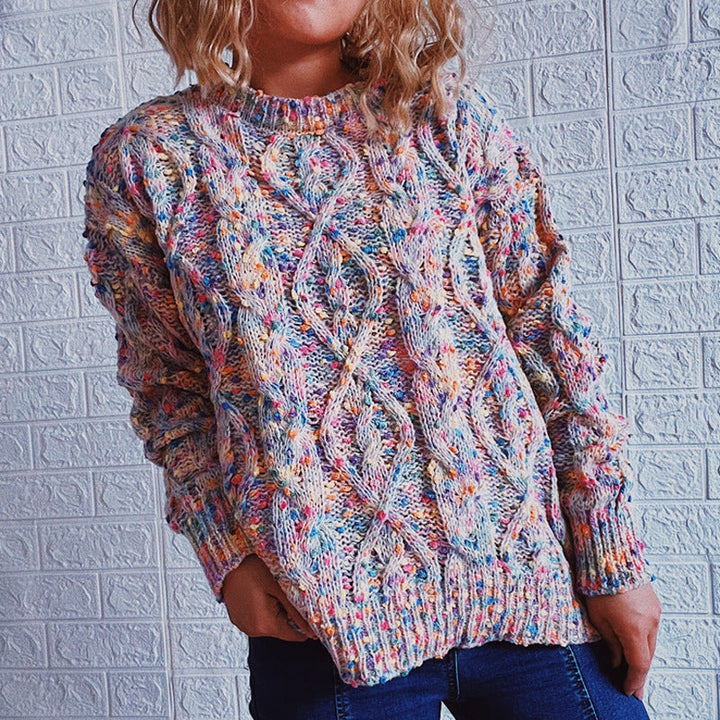 Damen grob gestrickter Pullover mit bunten Akzenten und lässigem Schnitt Drune