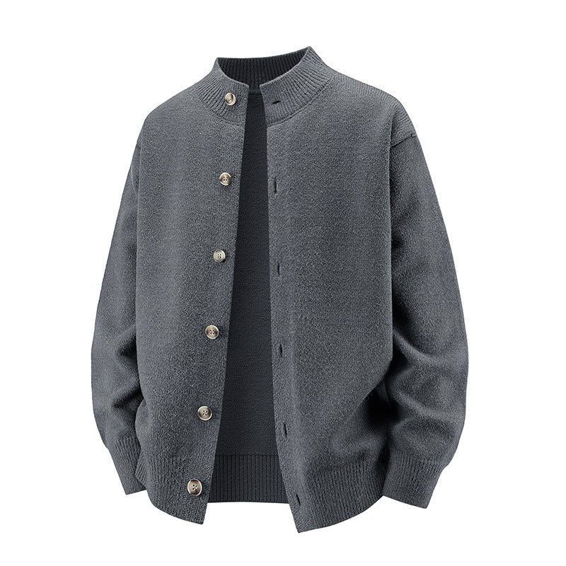Herren Grobstrick-Cardigan mit Stehkragen, durchgehender Knopfleiste & gerippten Abschlüssen Drune
