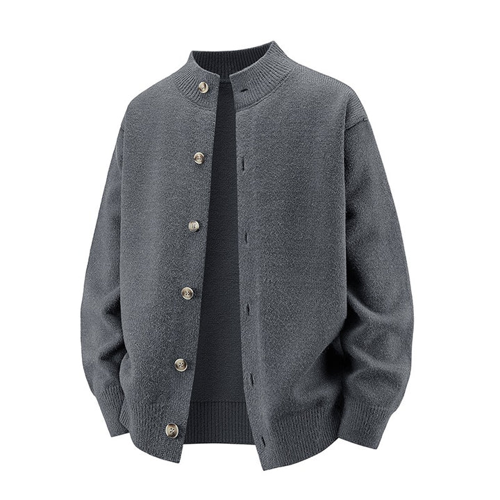 Herren Grobstrick-Cardigan mit Stehkragen, durchgehender Knopfleiste & gerippten Abschlüssen Drune