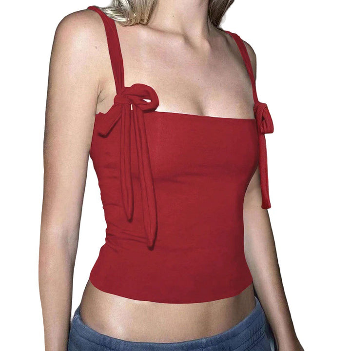Damen Top mit verstellbaren Schleifen-Trägern und figurbetontem Schnitt Drune