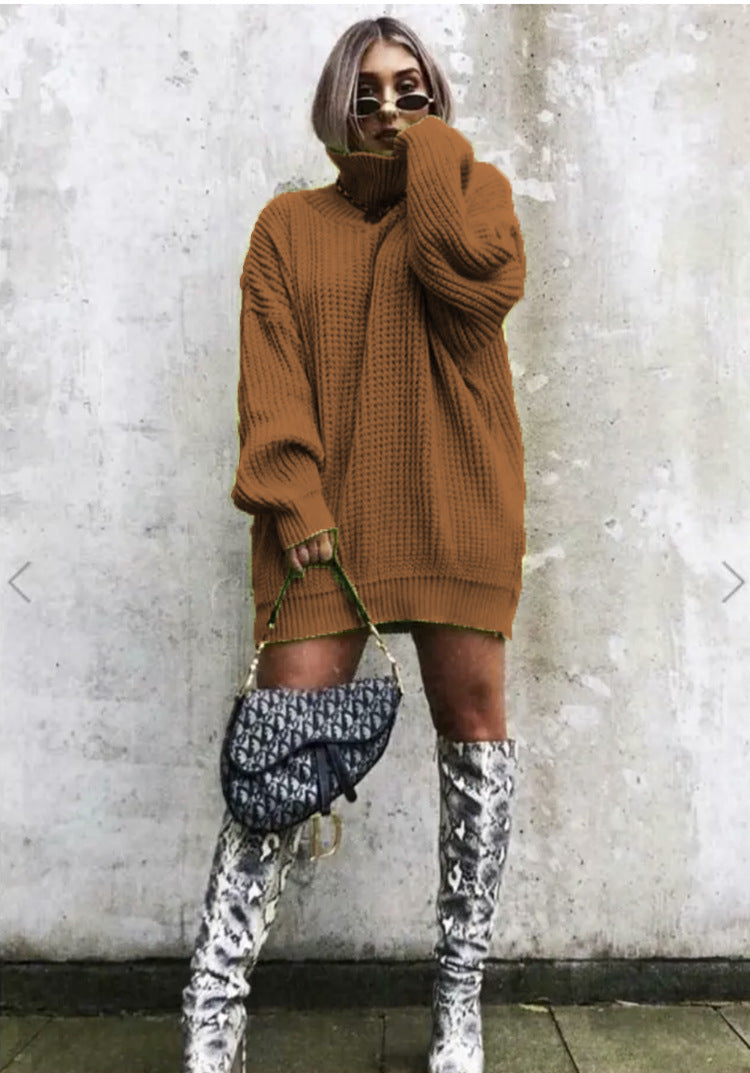 Damen Großer Strickpullover mit hohem Kragen und kantigem Schnitt Drune