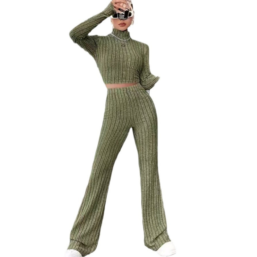 Damen Strick-Crop-Top und Palazzo-Hosen Set Drune