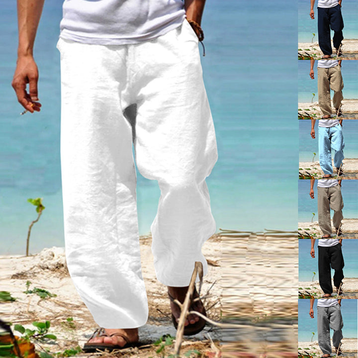 Herren Luftige Strandhose im Baggy-Schnitt aus Leinenmix mit Tunnelzug Drune