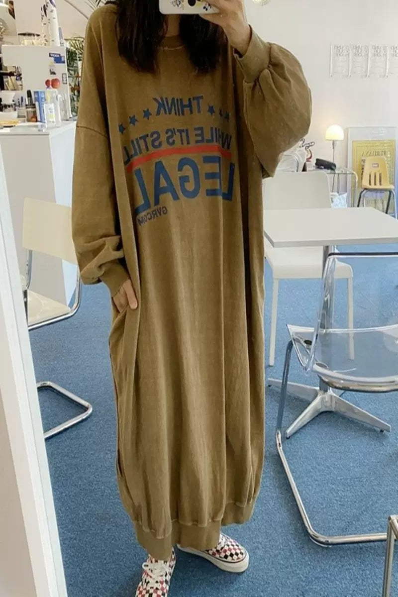 Damen Oversized Sweatkleid mit Ballonärmeln und geriffeltem Saum Drune