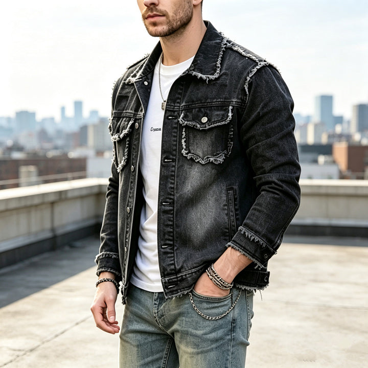 Herren Modische Jeansjacke mit Fransen Drune