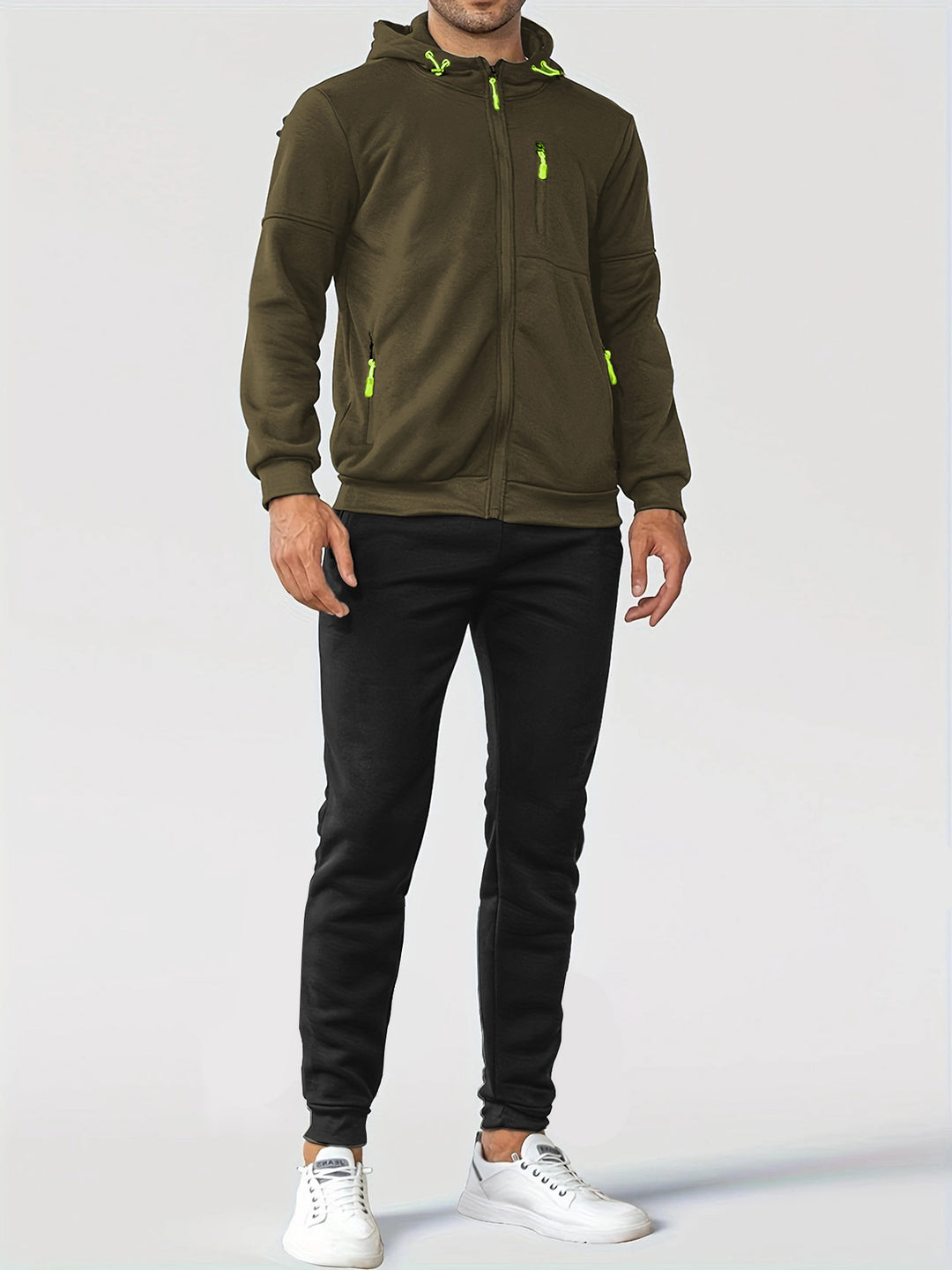 Herren technische Kapuzenjacke mit durchgehendem Frontreißverschluss, Brusttasche mit Reißverschluss und elastischen Bündchen Drune